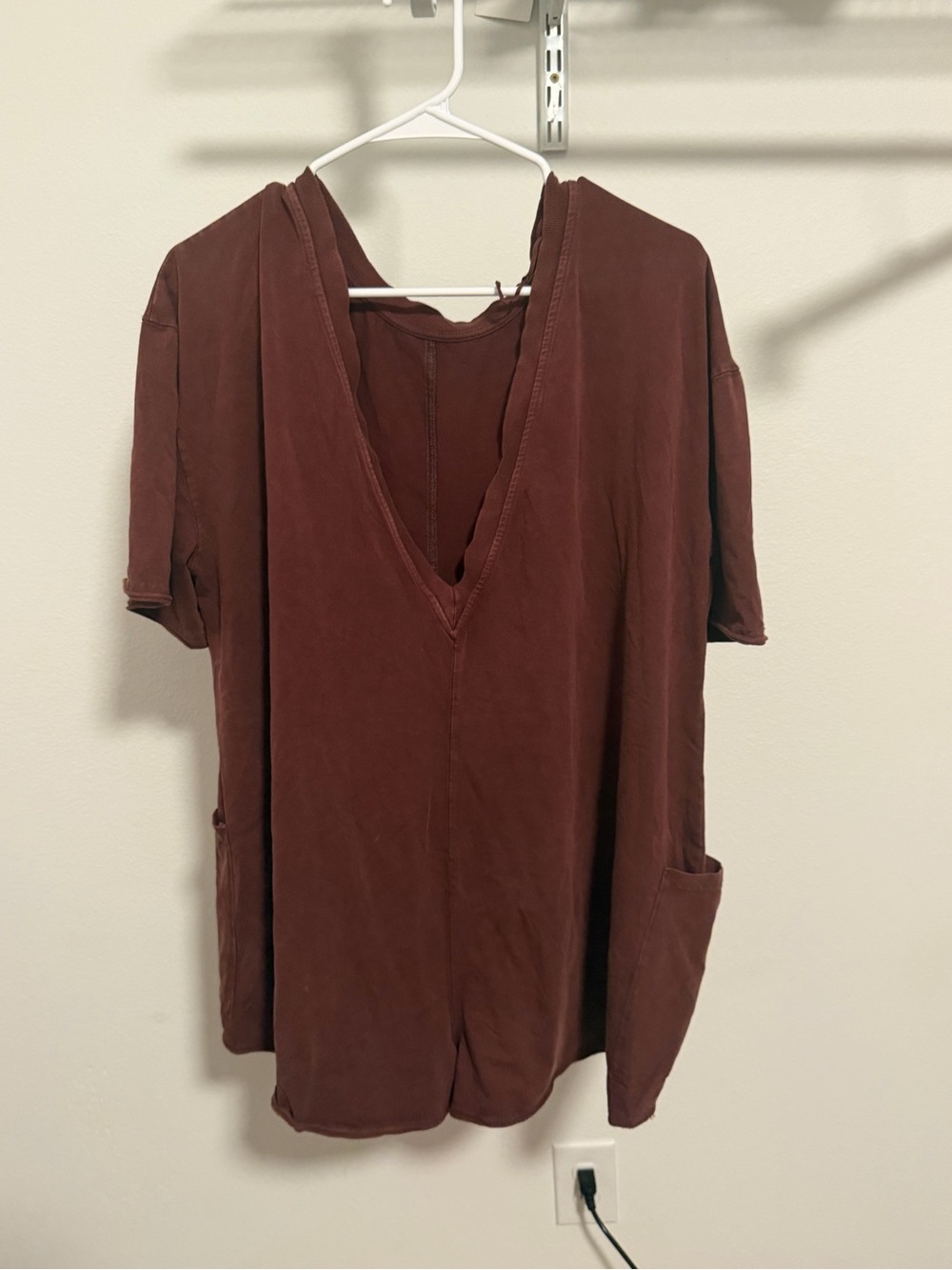 Free People V-Neck Short Sleeve Romper in Rust Brown